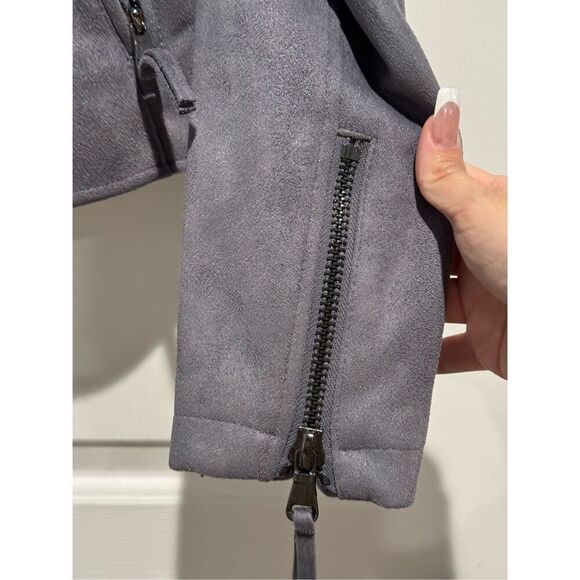 NWT JOHN + JENN Felix Faux Suede Moto Jacket Gunmetal Grey Women’s Small - Picture 4 of 12